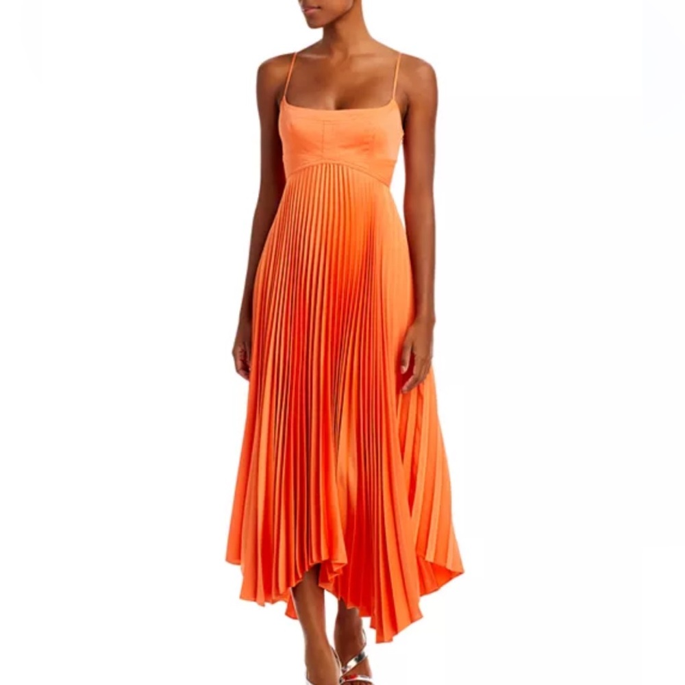NWT A.L.C. Orange Pleated Midi Dress